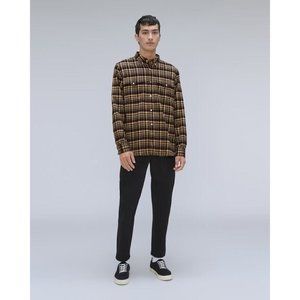 Everlane The Brushed Flannel Shirt Beech Plaid Button Down Brown Gray Soft Sz M